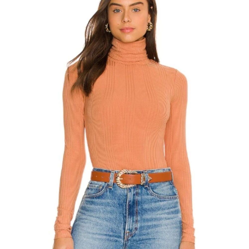 Like New! Lovers + Friends Ribbed Turtleneck Bodysuit in Terracotta in Size XXS